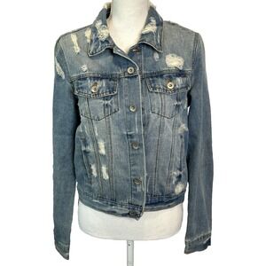 Ci Sono Women's Distressed Denim Jacket‎ Light Wash Size Large
